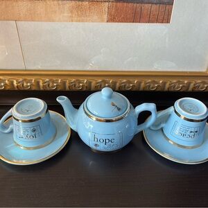 Day spring Elegant Blue Tea Set with Gold Accents